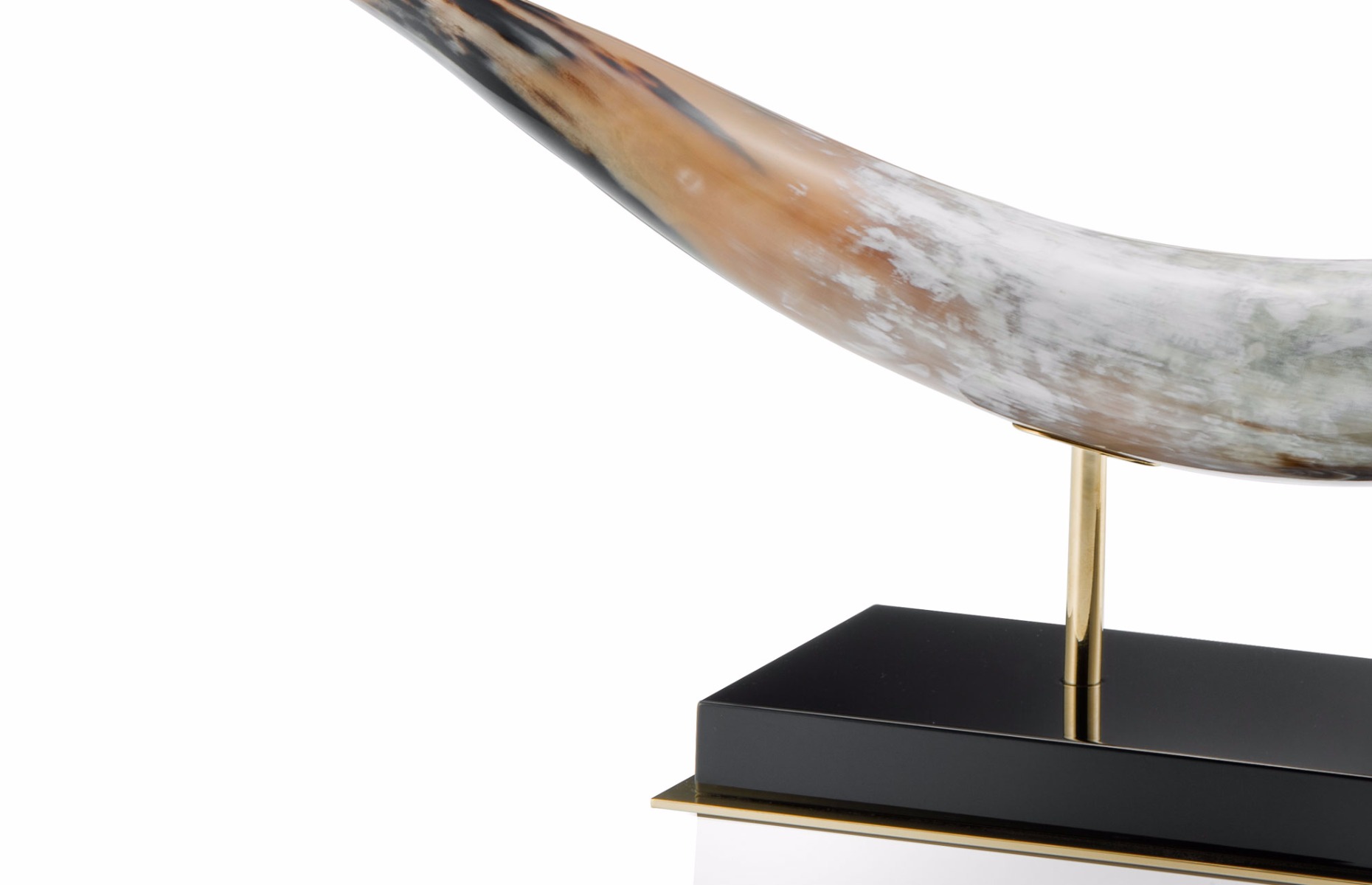 Luxury Designer Ornament, Marble horn with black and gold detailing at Luxuria London