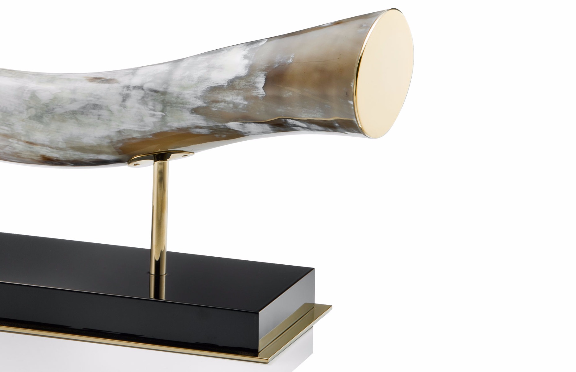 Luxury Designer Ornament, Marble horn with black and gold detailing at Luxuria London