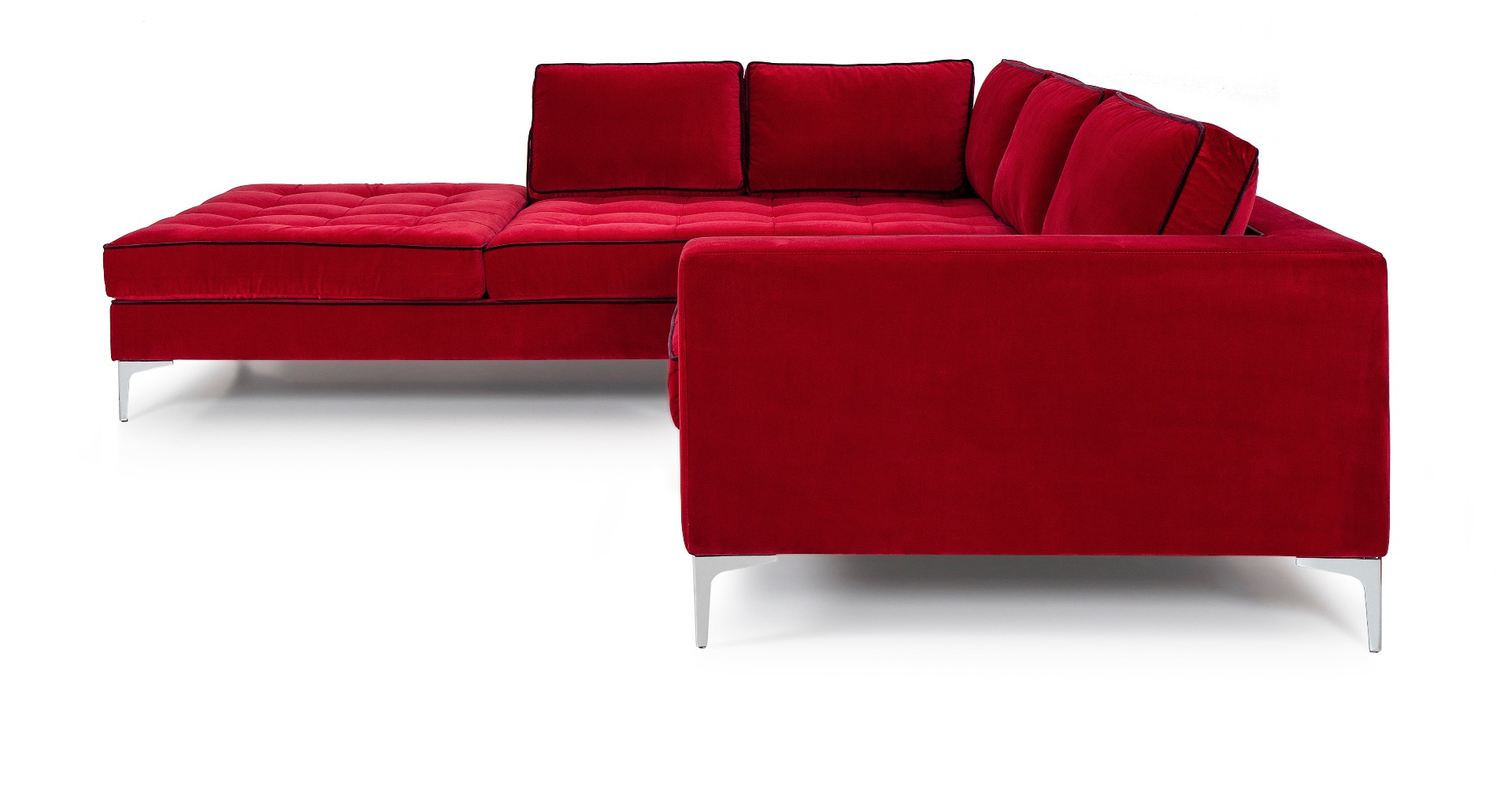 Luxury rich red Avant corner sofa with black piping by Luxuria London