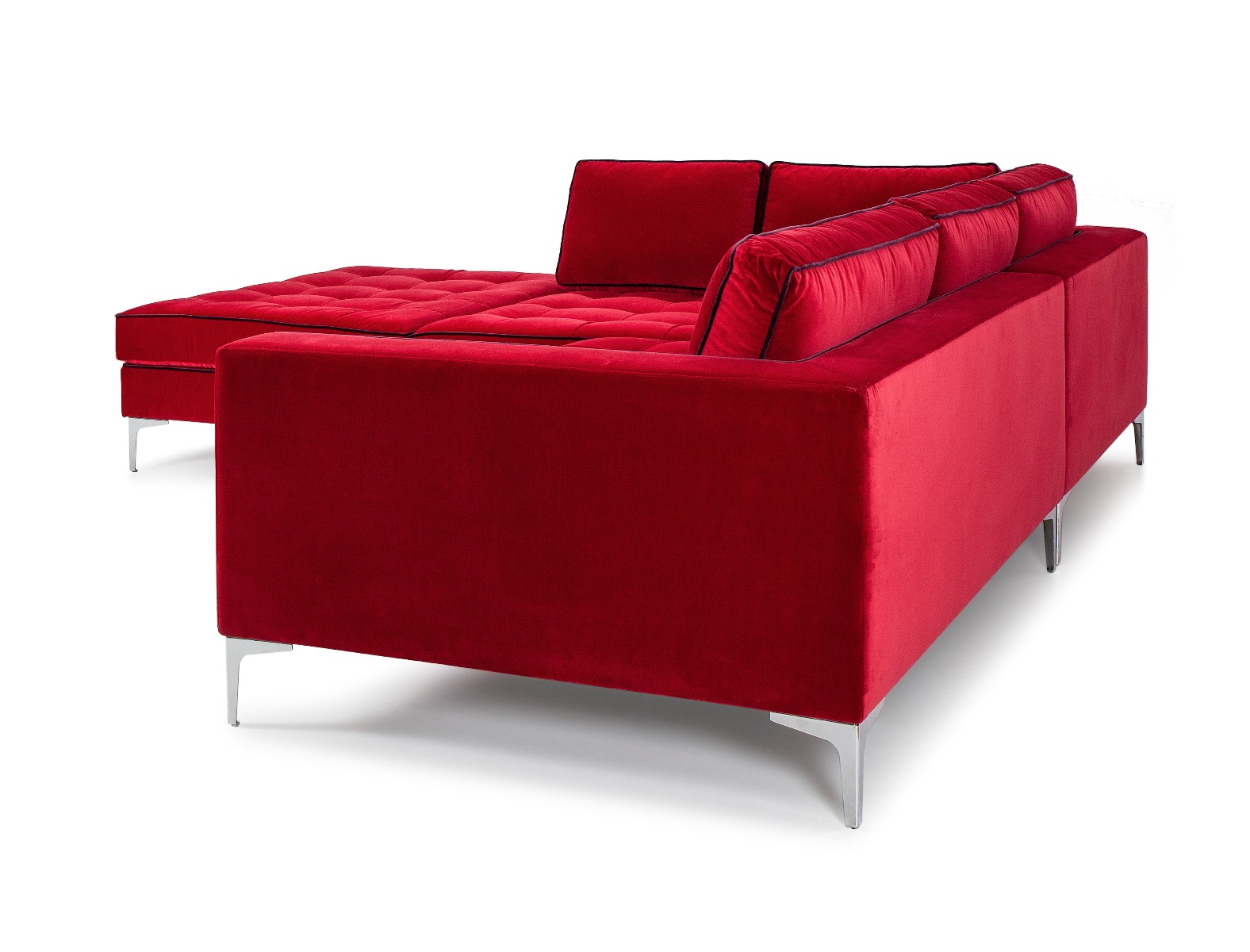 Luxury rich red Avant corner sofa with black piping by Luxuria London