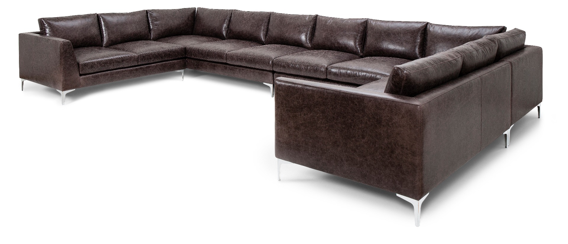 Luxury rich brown Gamand leather corner sofa by Luxuria London