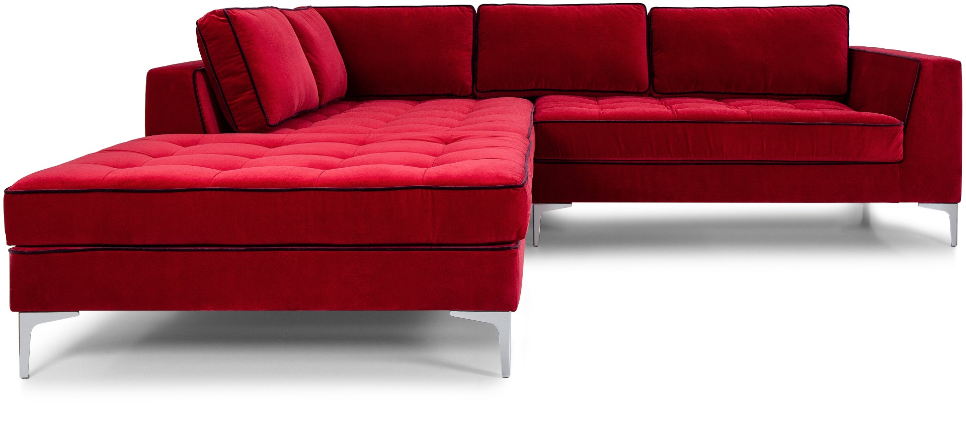 Luxury rich red Avant corner sofa with black piping by Luxuria London